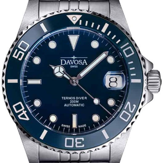 Ternos Medium Automatic 200m Swiss-Made Blue Men's Diver Watch 16619504 Diver Davosa USA Official Distributor. Prices are Final. Tax & duties included.