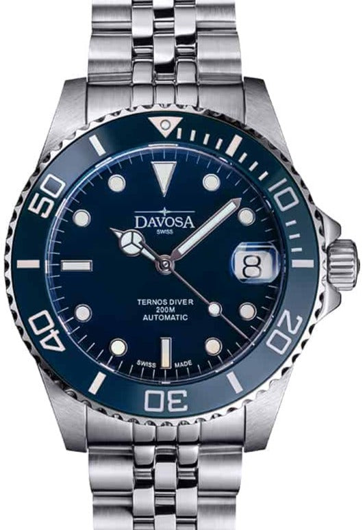 Ternos Medium Automatic 200m Swiss-Made Blue Men's Diver Watch 16619504 Diver Davosa USA Official Distributor. Prices are Final. Tax & duties included.