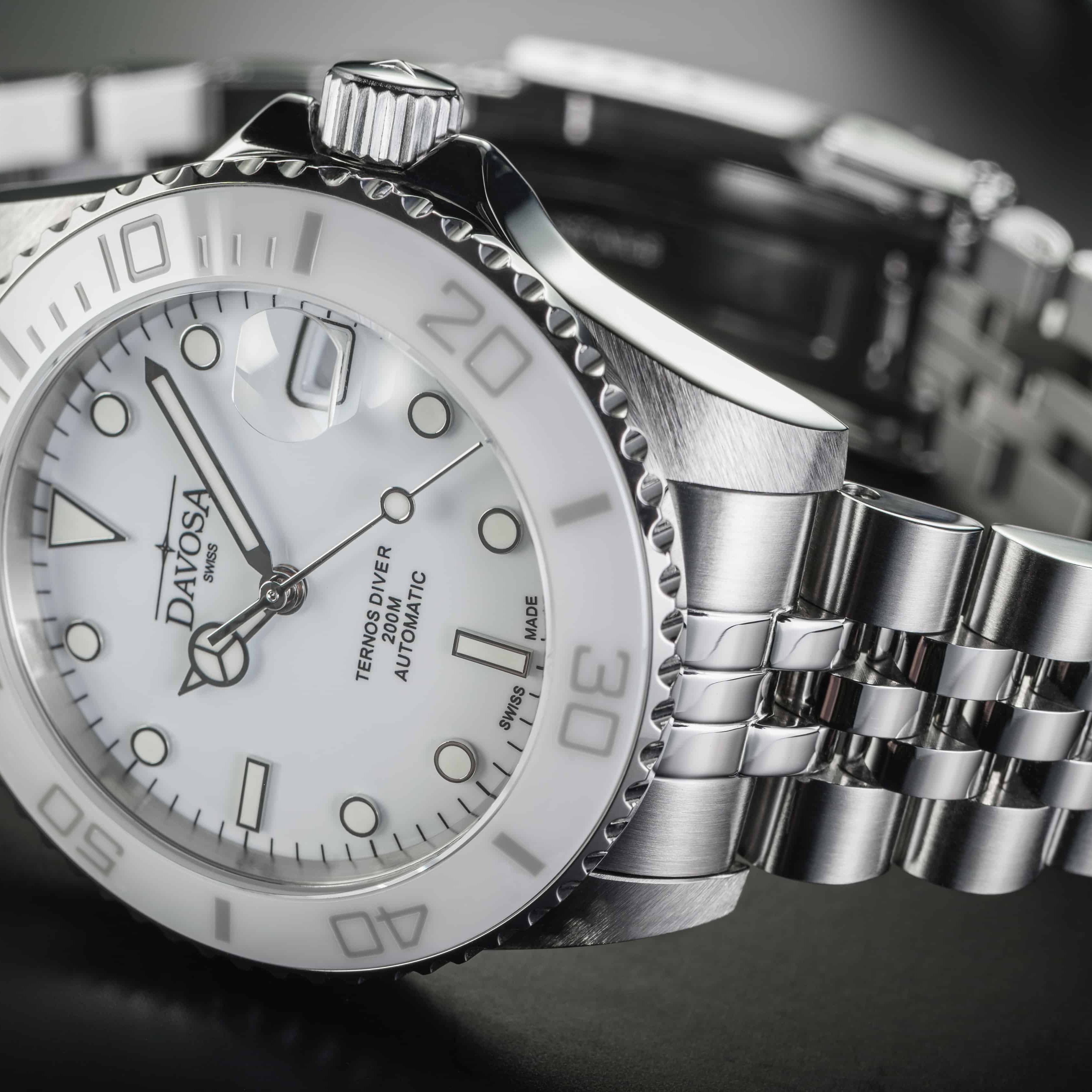 Ternos Medium Automatic Swiss-Made White Diving Watch 16619501 Diver Davosa USA Official Distributor. Prices are Final. Tax & duties included.