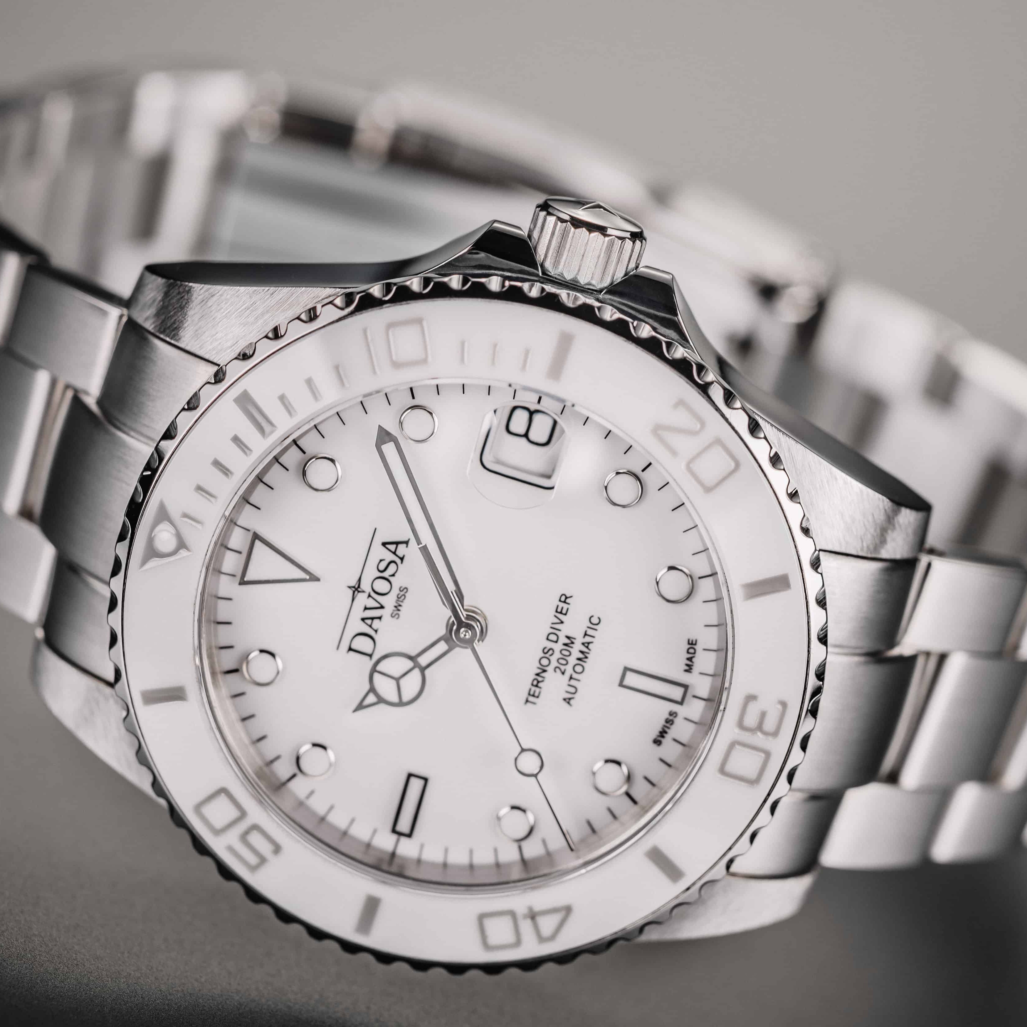 Ternos Medium Automatic Swiss-Made White Diving Watch 16619510 Diver Davosa USA Official Distributor. Prices are Final. Tax & duties included.