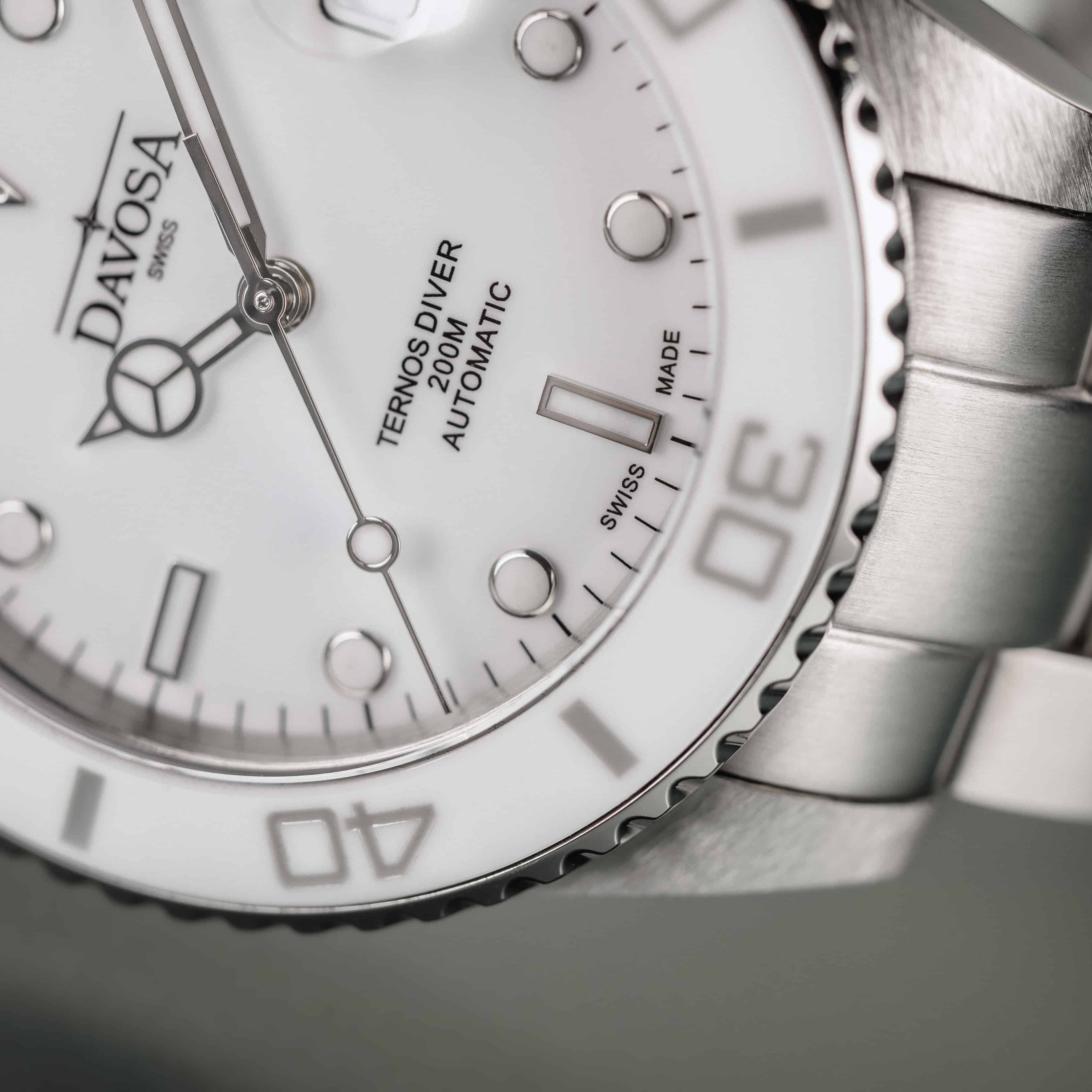 Ternos Medium Automatic Swiss-Made White Diving Watch 16619510 Diver Davosa USA Official Distributor. Prices are Final. Tax & duties included.