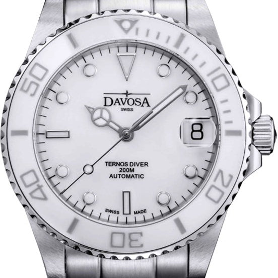 Ternos Medium Automatic Swiss-Made White Diving Watch 16619510 Diver Davosa USA Official Distributor. Prices are Final. Tax & duties included.