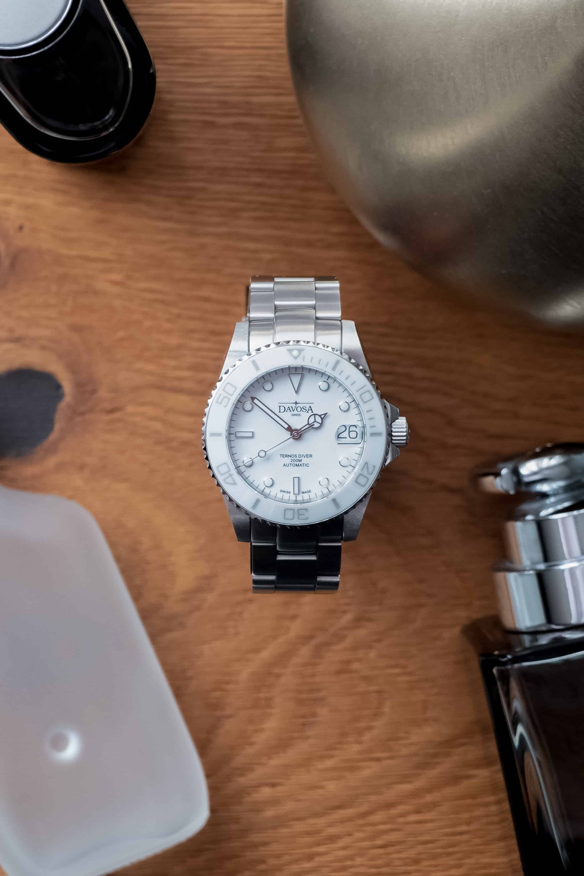 Ternos Medium Automatic Swiss-Made White Diving Watch 16619510 Diver Davosa USA Official Distributor. Prices are Final. Tax & duties included.