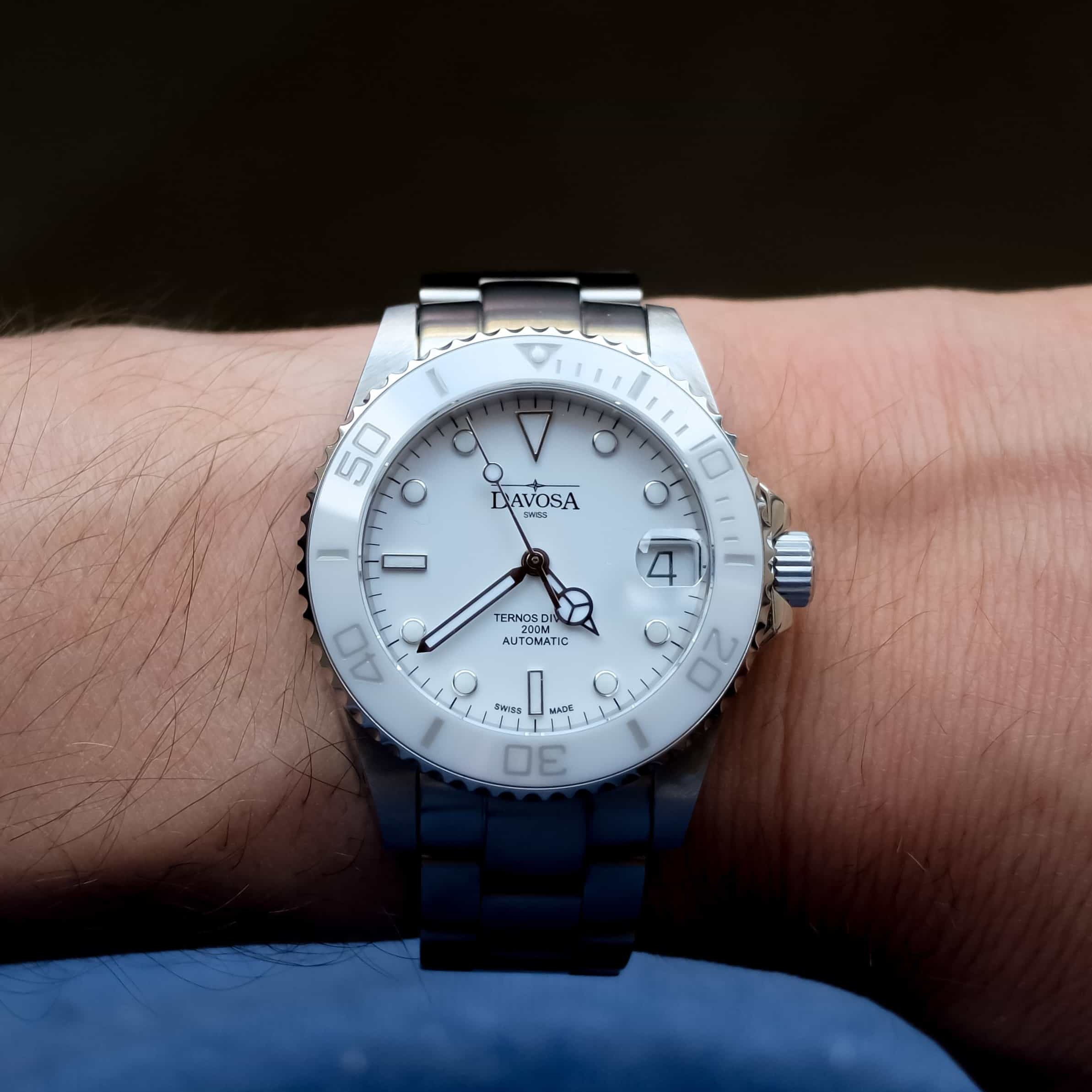 Ternos Medium Automatic Swiss-Made White Diving Watch 16619510 Diver Davosa USA Official Distributor. Prices are Final. Tax & duties included.