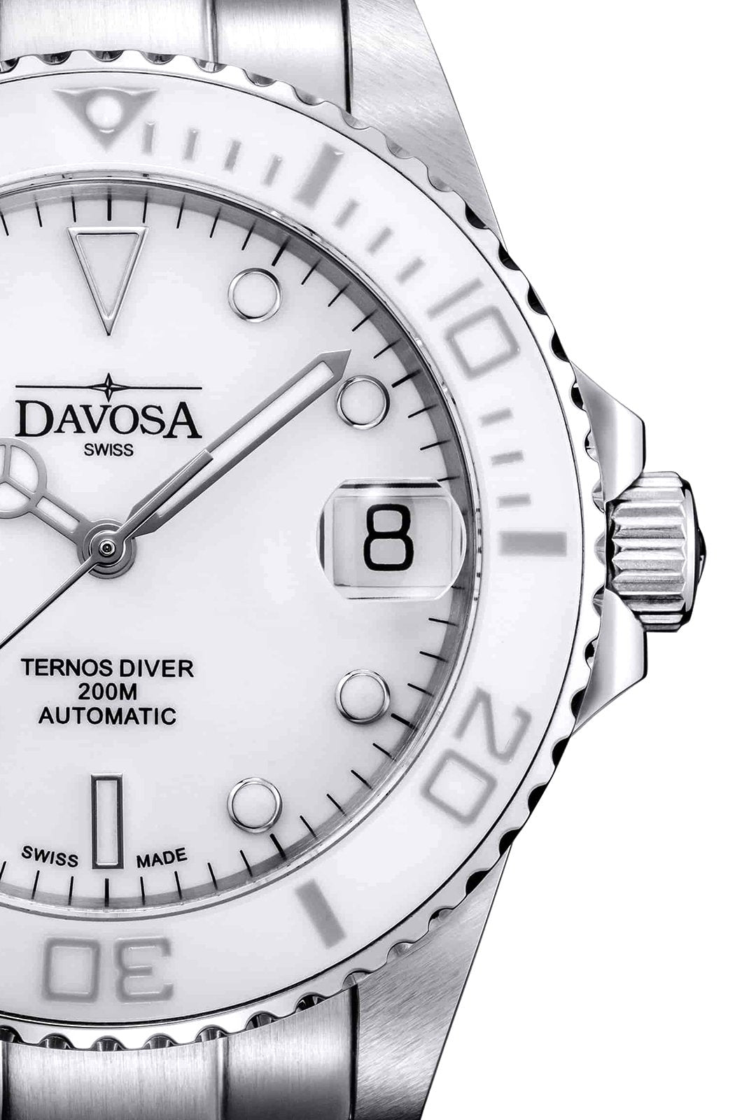 Ternos Medium Automatic Swiss-Made White Diving Watch 16619501 Diver Davosa USA Official Distributor. Prices are Final. Tax & duties included.