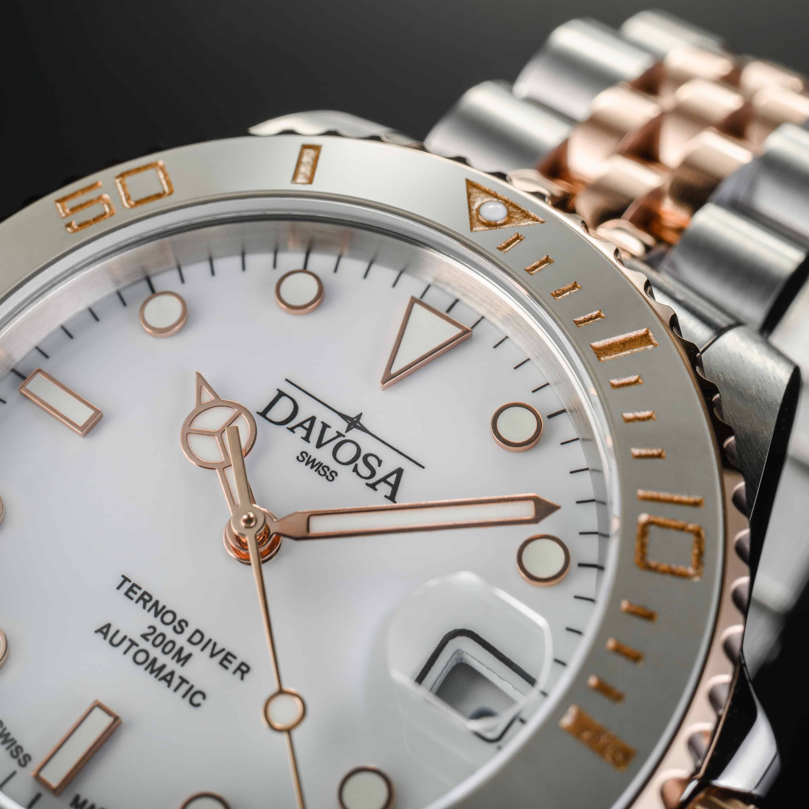 Ternos Medium Automatic White Rose Gold Diving Watch 16619602 Diver Davosa USA Official Distributor. Prices are Final. Tax & duties included.