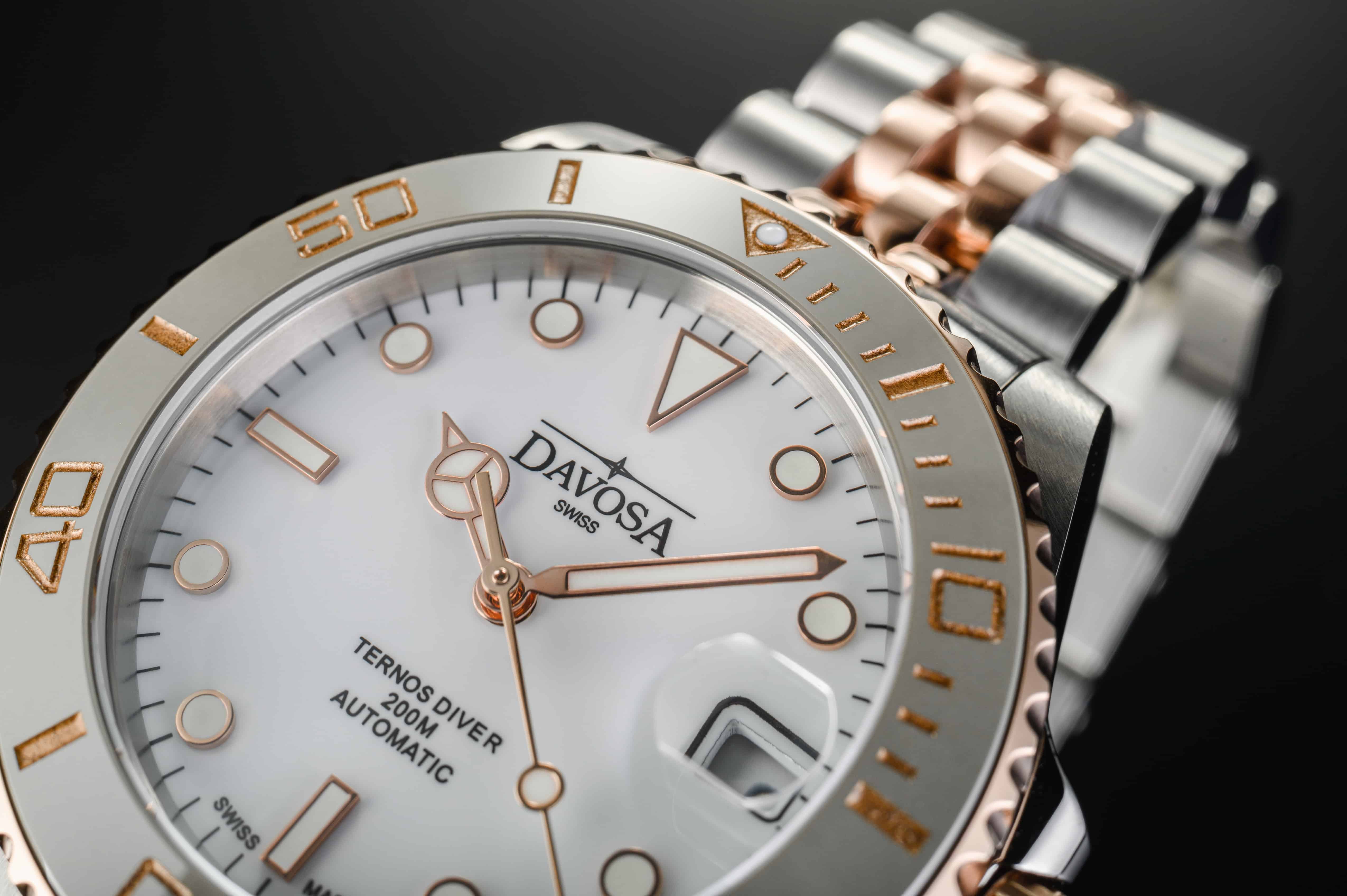 Ternos Medium Automatic White Rose Gold Diving Watch 16619602 Diver Davosa USA Official Distributor. Prices are Final. Tax & duties included.