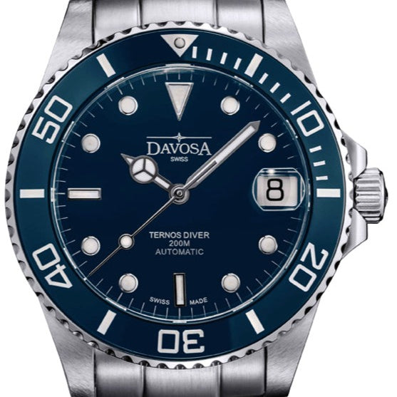 Ternos Medium Automatic 200m Swiss-Made Blue Men's Diver Watch 16619540 Diver Davosa USA Official Distributor. Prices are Final. Tax & duties included.
