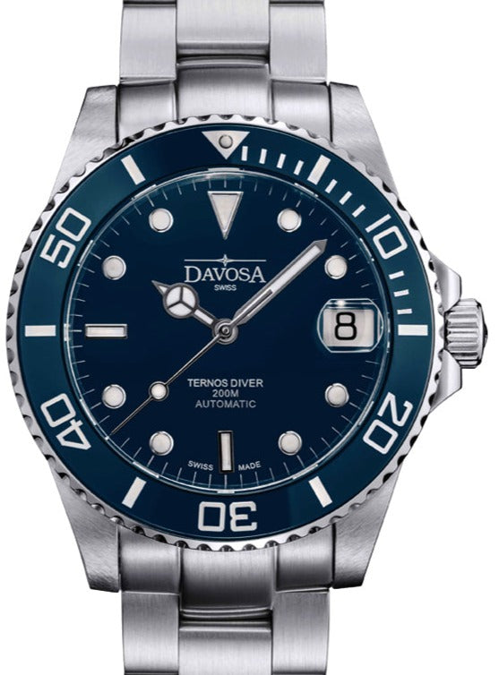 Ternos Medium Automatic 200m Swiss-Made Blue Men's Diver Watch 16619540 Diver Davosa USA Official Distributor. Prices are Final. Tax & duties included.
