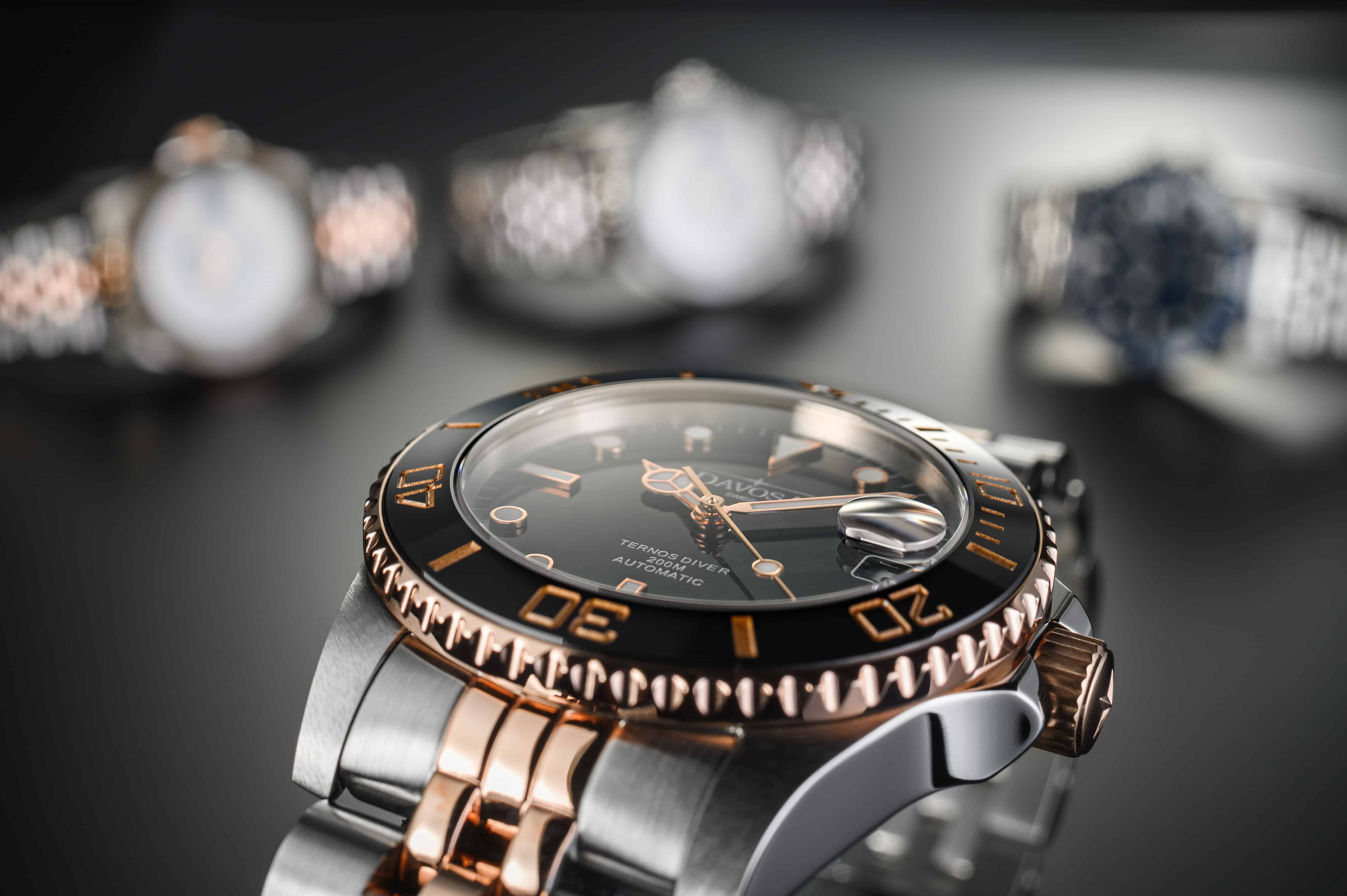 Ternos Medium Automatic Black Rose Gold Diving Watch 16619605 Diver Davosa USA Official Distributor. Prices are Final. Tax & duties included.