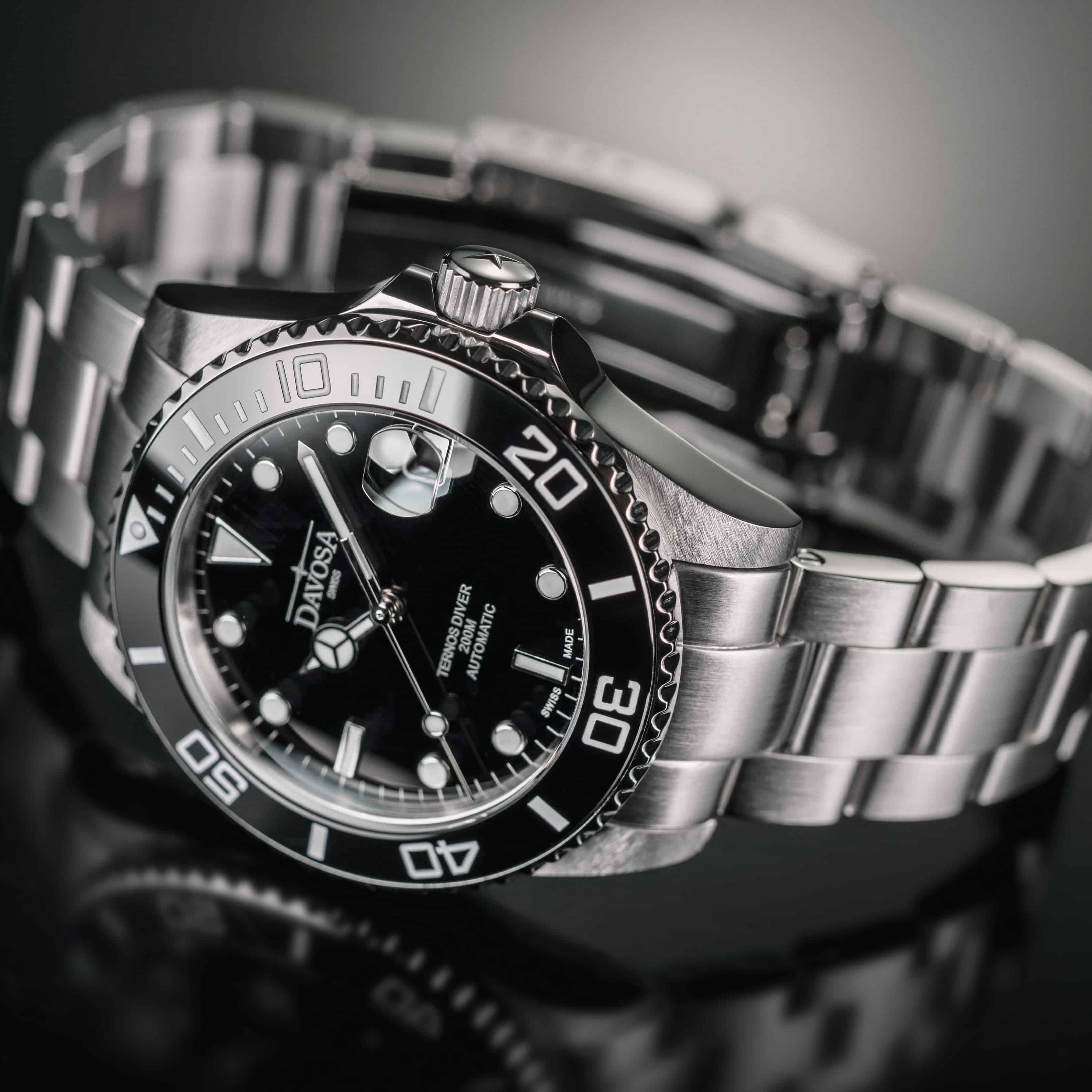 Ternos Medium Automatic Swiss-Made Black Men's Diver Watch 16619550 Diver Davosa USA Official Distributor. Prices are Final. Tax & duties included.