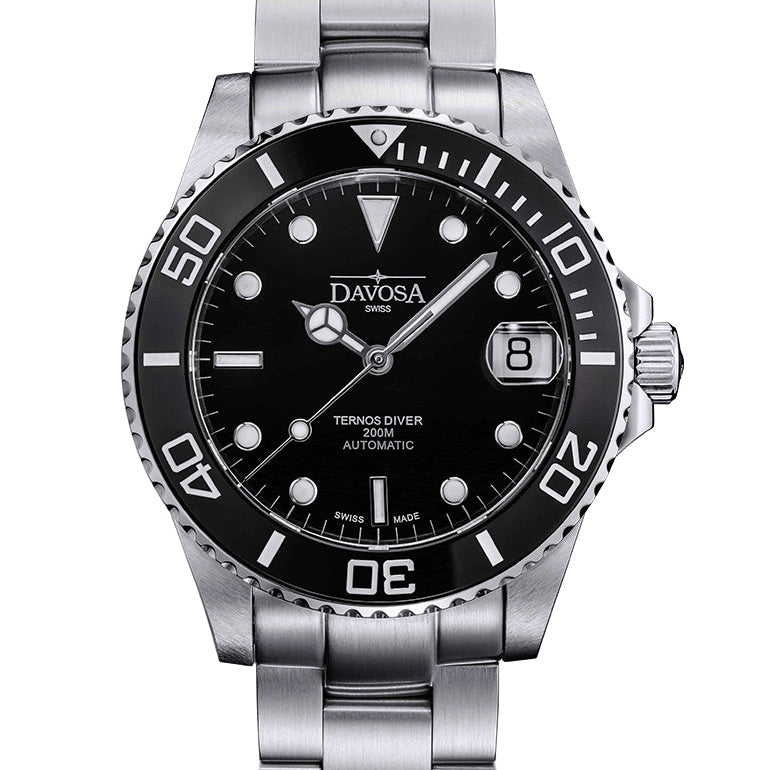 Ternos Medium Automatic Swiss-Made Black Men's Diver Watch 16619550 Diver Davosa USA Official Distributor. Prices are Final. Tax & duties included.
