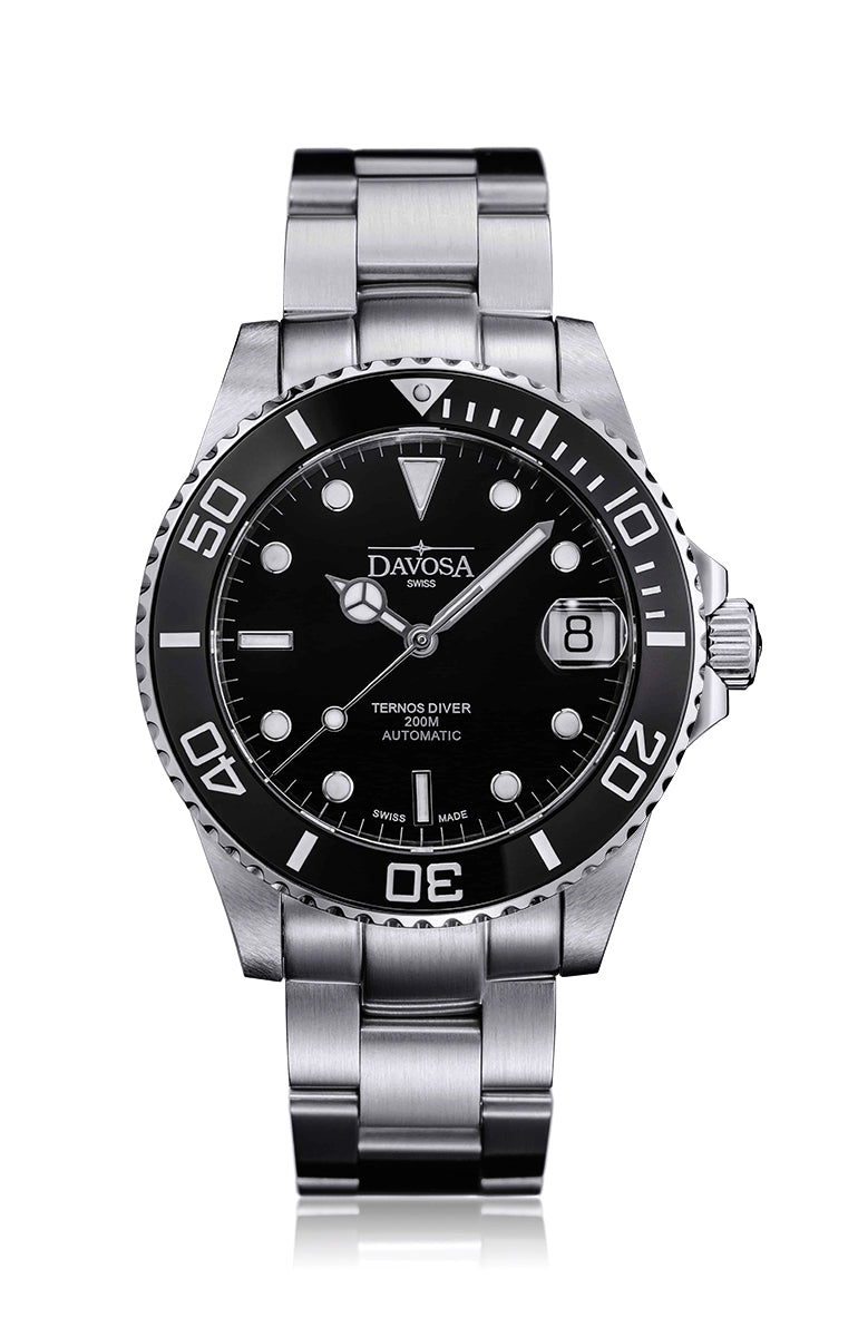 Ternos Medium Automatic Swiss-Made Black Men's Diver Watch 16619550 Diver Davosa USA Official Distributor. Prices are Final. Tax & duties included.