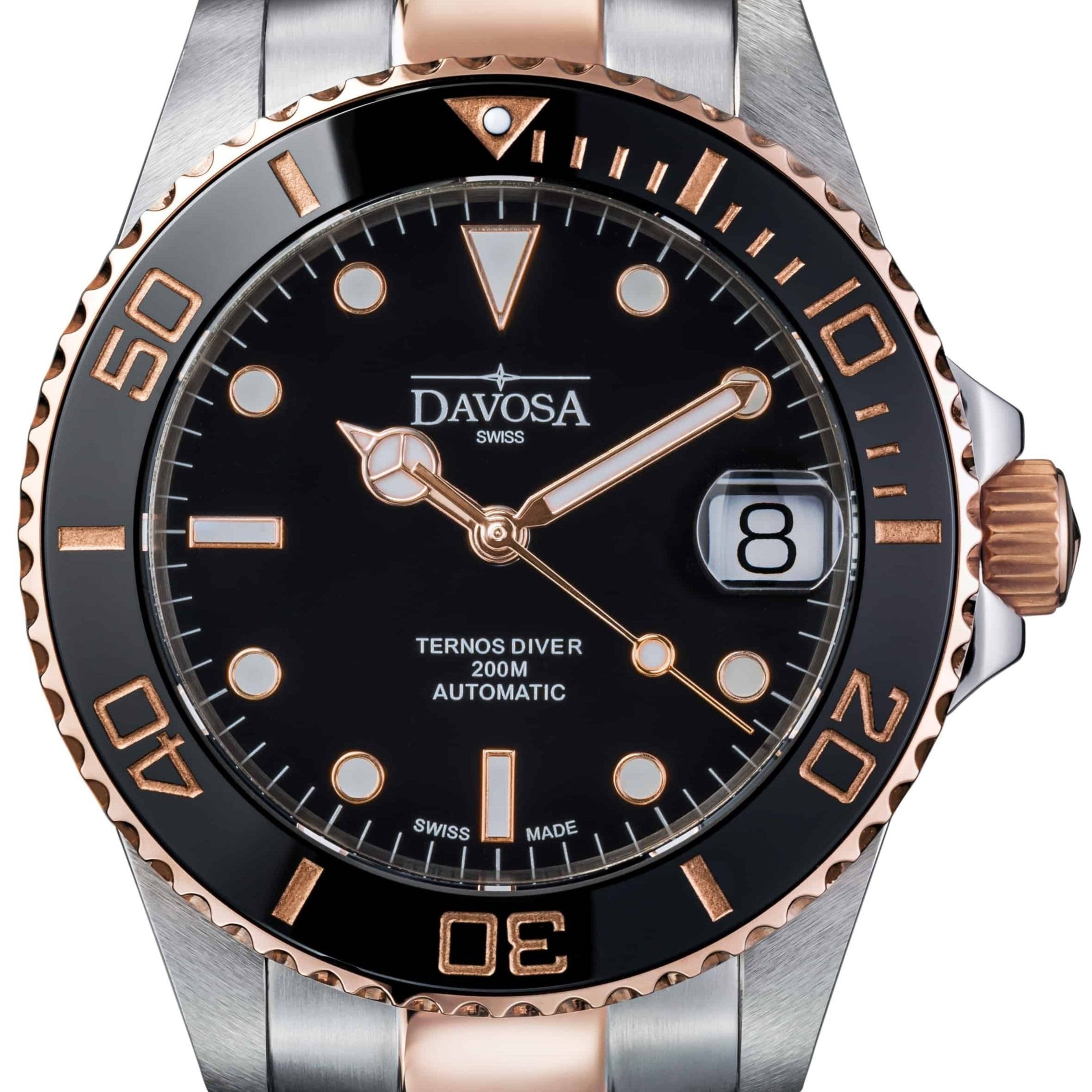 Ternos Medium Automatic Black Rose Gold Diving Watch 16619650 Diver Davosa USA Official Distributor. Prices are Final. Tax & duties included. 36.5mm Black-Rose Gold TriaLink