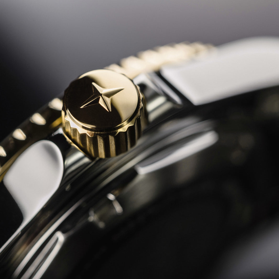 Ternos Medium Automatic Swiss-Made Black Gold Diver Watch 16619705 Diver Davosa USA Official Distributor. Prices are Final. Tax & duties included.