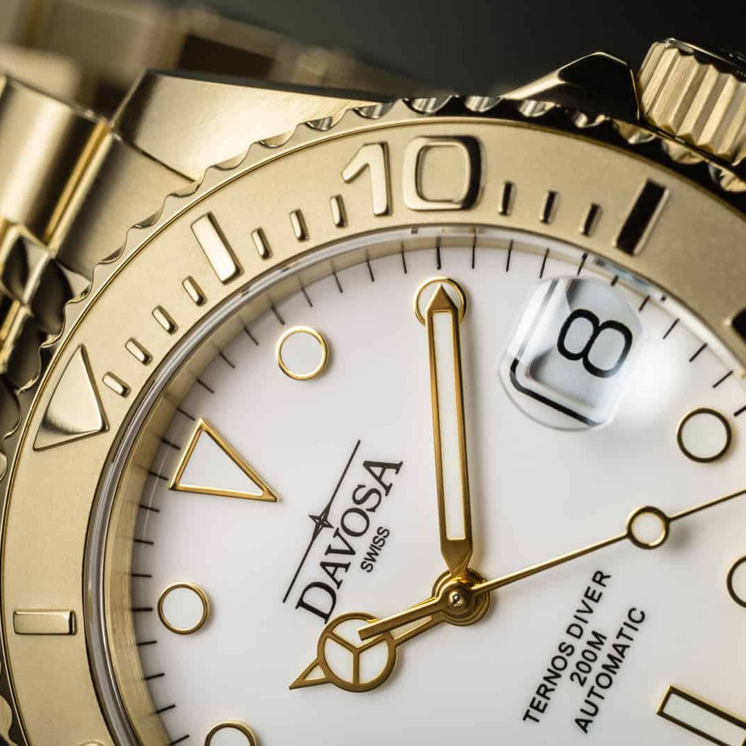 Ternos Medium Automatic 200M Swiss-Made Golden Unisex Diver Watch 16619802 Diver Davosa USA Official Distributor. Prices are Final. Tax & duties included.
