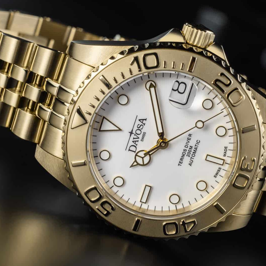 Ternos Medium Automatic 200M Swiss-Made Golden Unisex Diver Watch 16619802 Diver Davosa USA Official Distributor. Prices are Final. Tax & duties included.