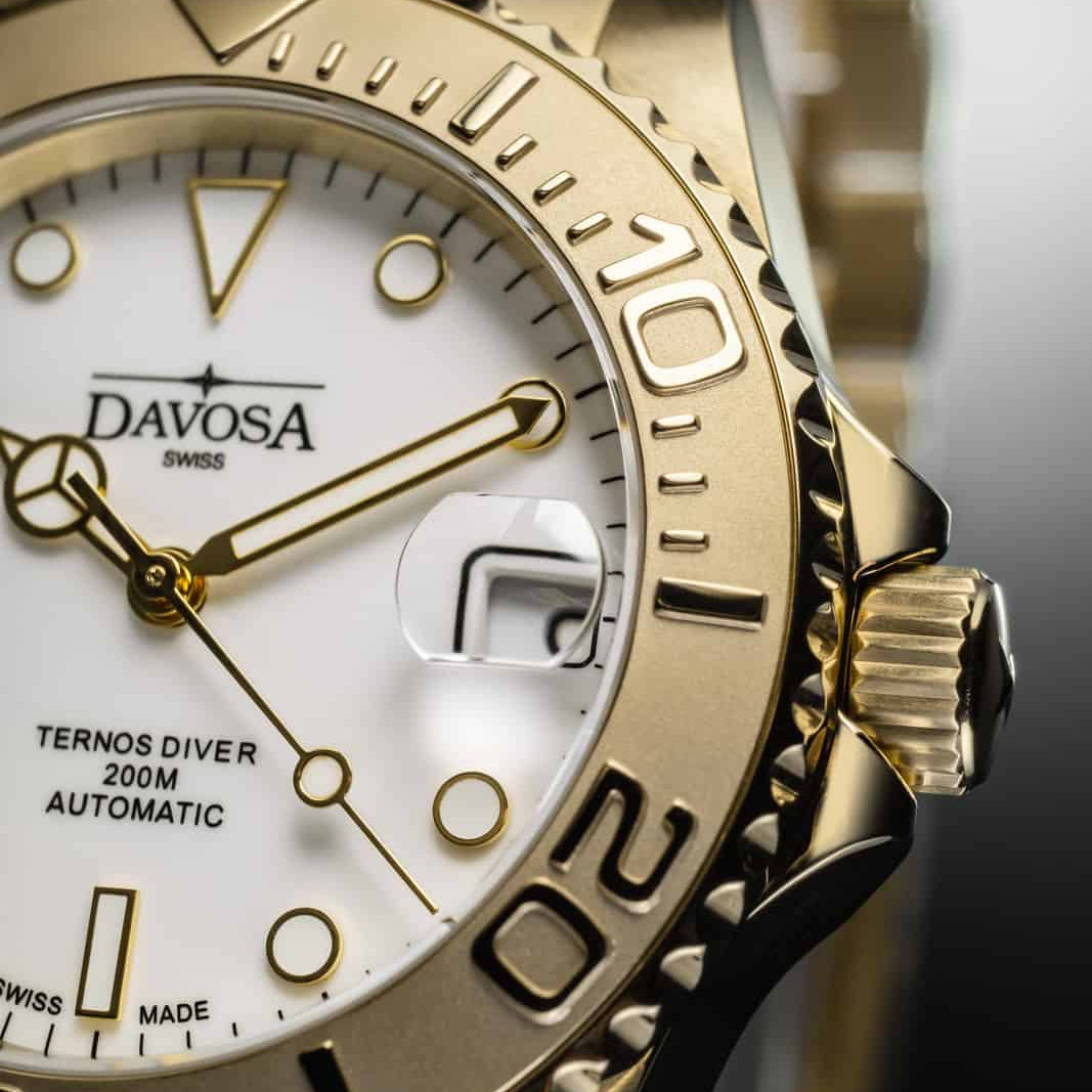 Ternos Medium Automatic 200M Swiss-Made Golden Unisex Diver Watch 16619802 Diver Davosa USA Official Distributor. Prices are Final. Tax & duties included.