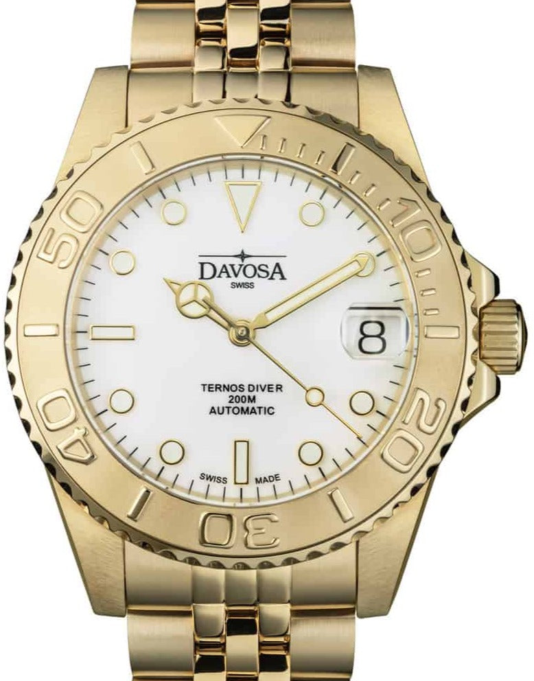 Ternos Medium Automatic 200M Swiss-Made Golden Unisex Diver Watch 16619802 Diver Davosa USA Official Distributor. Prices are Final. Tax & duties included.