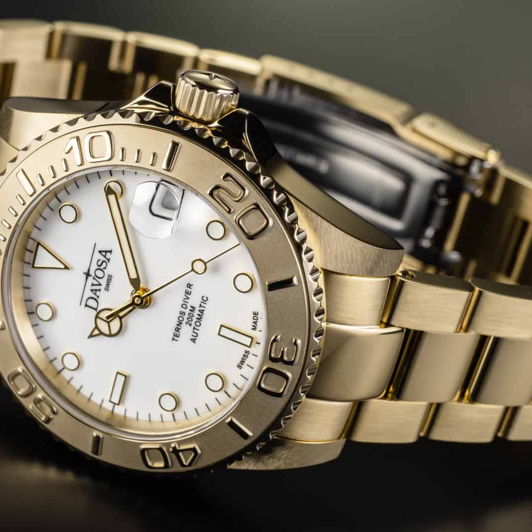 Ternos Medium Automatic Swiss-Made Gold-Tone Diving Watch 16619820 Diver Davosa USA Official Distributor. Prices are Final. Tax & duties included.