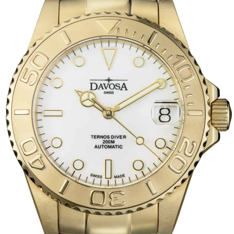 Ternos Medium Automatic Swiss-Made Gold-Tone Diving Watch 16619820 Diver Davosa USA Official Distributor. Prices are Final. Tax & duties included.