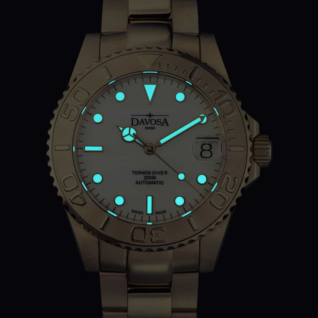 Ternos Medium Automatic Swiss-Made Gold-Tone Diving Watch 16619820 Diver Davosa USA Official Distributor. Prices are Final. Tax & duties included.