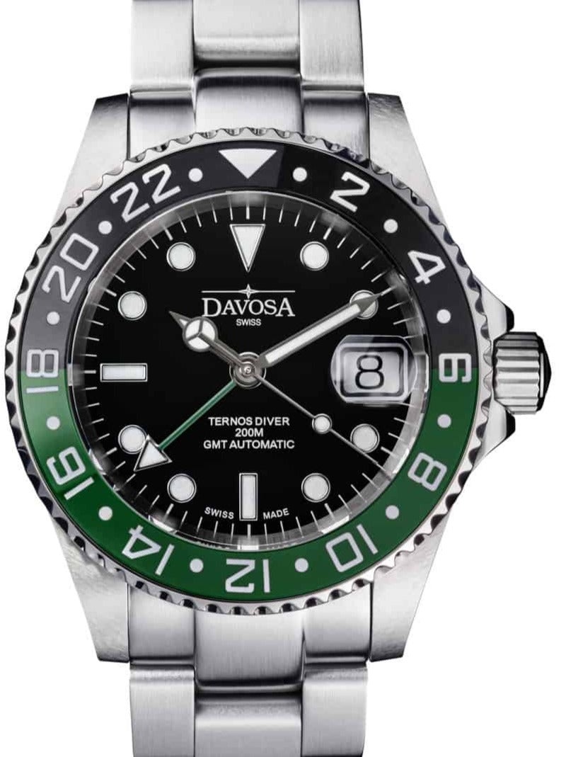 Ternos Ceramic Automatic GMT Swiss-Made Black Green Diving Watch 16159070 GMT Davosa USA Official Distributor. Prices are Final. Tax & duties included.