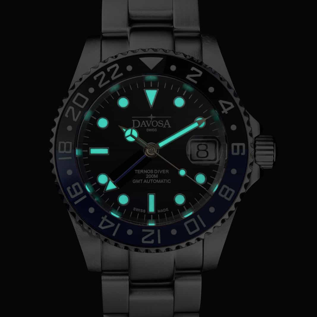 Ternos Ceramic Automatic GMT Swiss-Made Black Blue Diving Watch 16159040 GMT Davosa USA Official Distributor. Prices are Final. Tax & duties included.