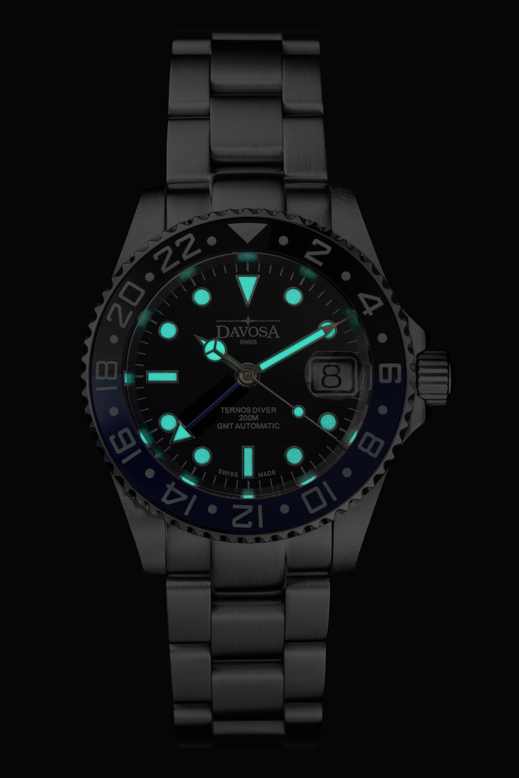 Ternos Ceramic Automatic GMT Swiss-Made Black Blue Diving Watch 16159004 GMT Davosa USA Official Distributor. Prices are Final. Tax & duties included.