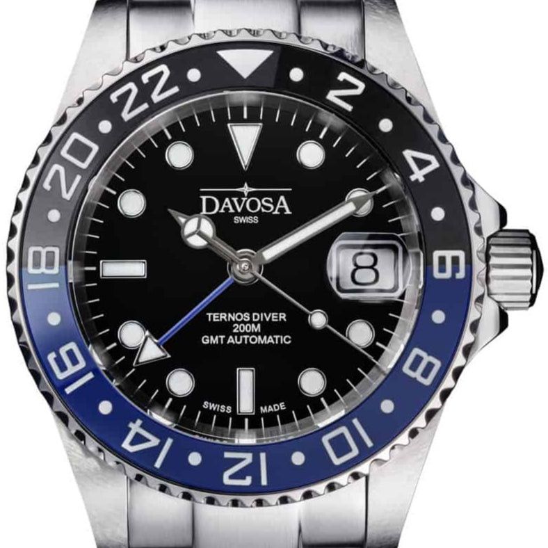 Ternos Ceramic Automatic GMT Swiss-Made Black Blue Diving Watch 16159040 GMT Davosa USA Official Distributor. Prices are Final. Tax & duties included.