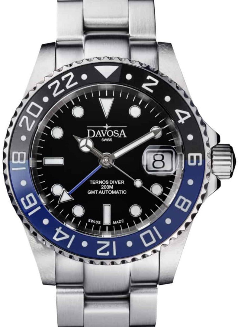 Ternos Ceramic Automatic GMT Swiss-Made Black Blue Diving Watch 16159040 GMT Davosa USA Official Distributor. Prices are Final. Tax & duties included.