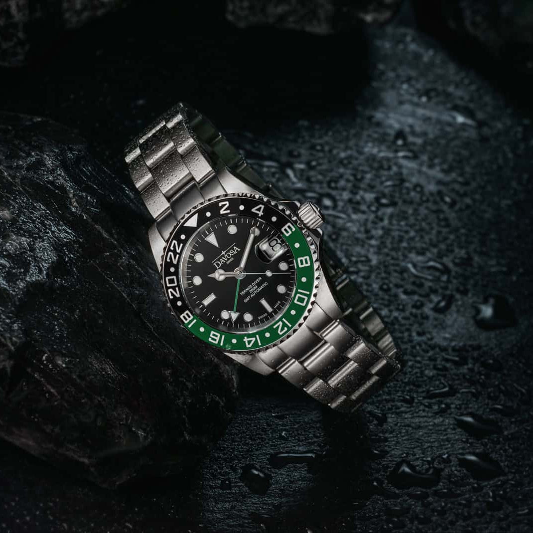 Ternos Ceramic Automatic GMT Swiss-Made Black Green Diving Watch 16159070 GMT Davosa USA Official Distributor. Prices are Final. Tax & duties included.