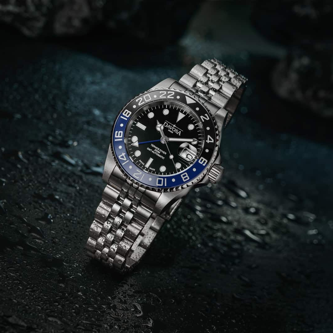 Ternos Ceramic Automatic GMT Swiss-Made Black Blue Diving Watch 16159004 GMT Davosa USA Official Distributor. Prices are Final. Tax & duties included.