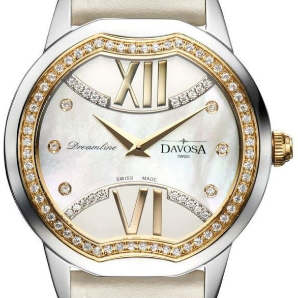 Dreamline II Quartz Swiss-Made Silver Tan Ladies Watch 16756025 Ladies Davosa USA Official Distributor. Prices are Final. Tax & duties included. 36mm White-Gold Leather