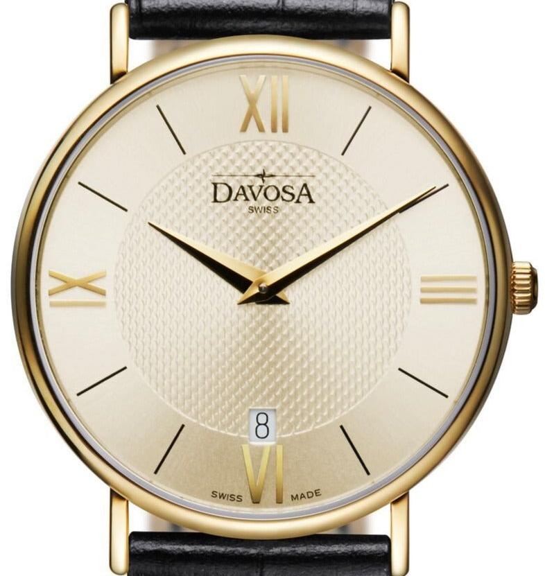 Pianos II Quartz Champagne Guilloche Gold Executive Watch 16248635 Executive Davosa USA Official Distributor. Prices are Final. Tax & duties included. 38mm Gold Leather