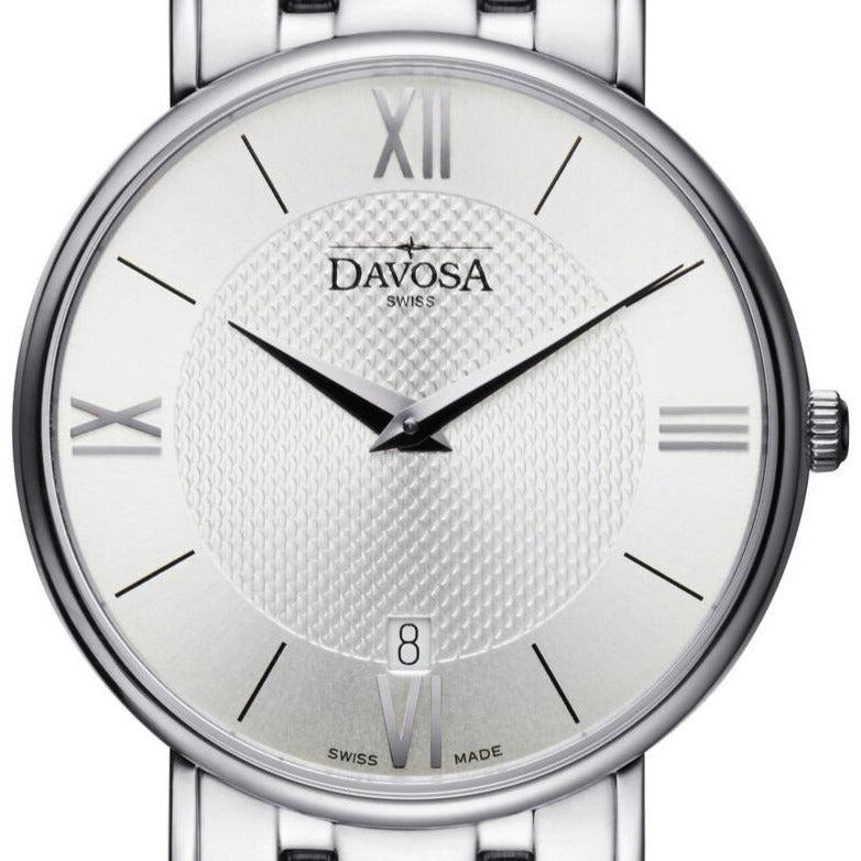 Pianos II Quartz Guilloche Silver Executive Watch 16347615 Executive Davosa USA Official Distributor. Prices are Final. Tax & duties included. 38mm Silver PentaLink