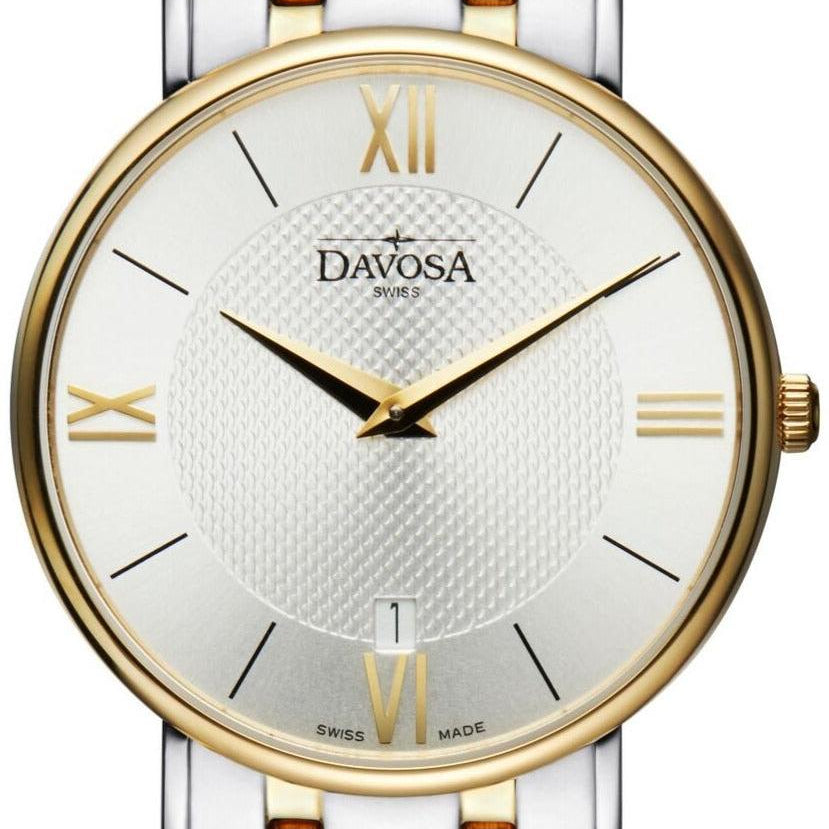 Pianos II Quartz Guilloche Silver Gold Executive Watch 16347715 Executive Davosa USA Official Distributor. Prices are Final. Tax & duties included. 38mm Silver-Gold PentaLink