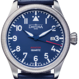 Aviator Quartz Swiss-Made Blue Men's Dress Watch 16249845 Pilot Davosa USA Official Distributor. Prices are Final. Tax & duties included. 42mm Blue Leather