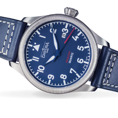 Aviator Quartz Swiss-Made Blue Men's Dress Watch 16249845 Pilot Davosa USA Official Distributor. Prices are Final. Tax & duties included.