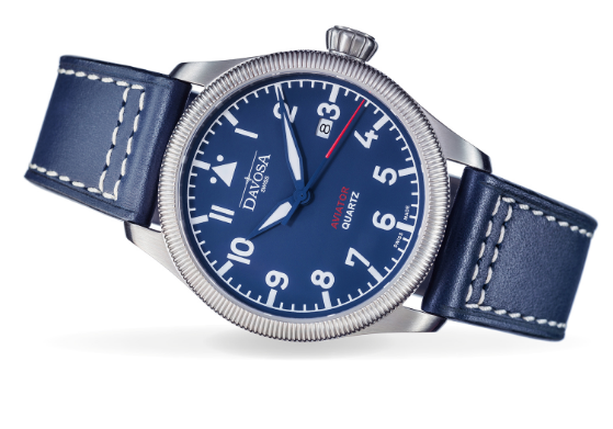 Aviator Quartz Swiss-Made Blue Men's Dress Watch 16249845 Pilot Davosa USA Official Distributor. Prices are Final. Tax & duties included.