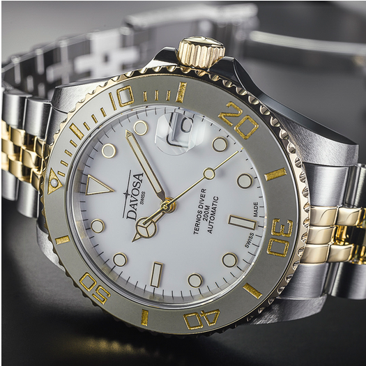 Ternos Medium Automatic Swiss-Made White Gold Diver Watch 16619702 Diver Davosa USA Official Distributor. Prices are Final. Tax & duties included.