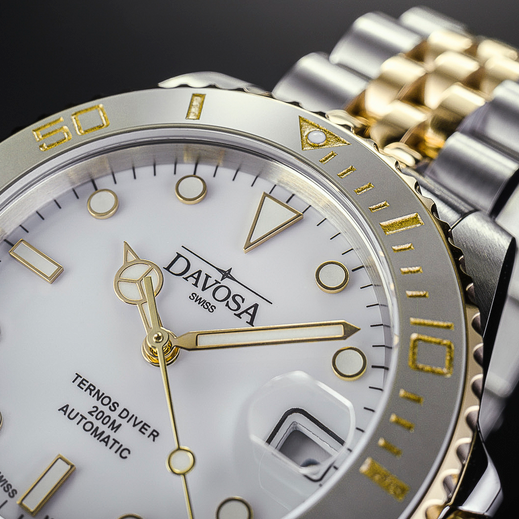 Ternos Medium Automatic Swiss-Made White Gold Diver Watch 16619702 Diver Davosa USA Official Distributor. Prices are Final. Tax & duties included.
