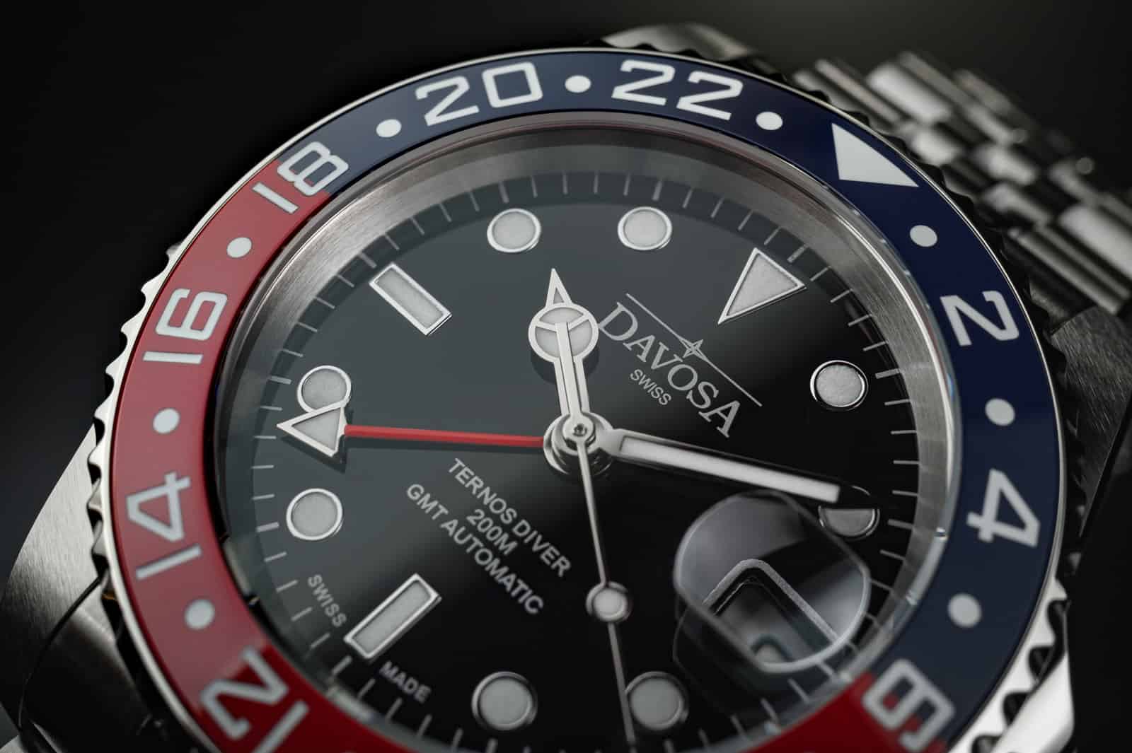 Ternos Ceramic Automatic GMT Swiss-Made Blue Red Diving Watch 16159006 GMT Davosa USA Official Distributor. Prices are Final. Tax & duties included.