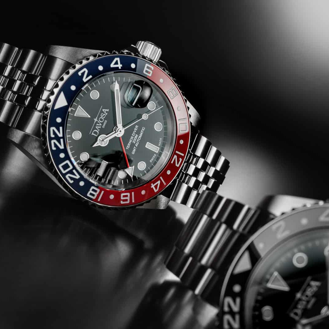 Ternos Ceramic Automatic GMT Swiss-Made Blue Red Diving Watch 16159006 GMT Davosa USA Official Distributor. Prices are Final. Tax & duties included.