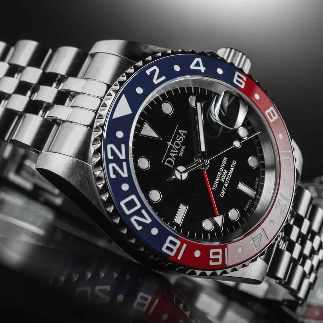 Ternos Ceramic Automatic GMT Swiss-Made Blue Red Diving Watch 16159006 GMT Davosa USA Official Distributor. Prices are Final. Tax & duties included.