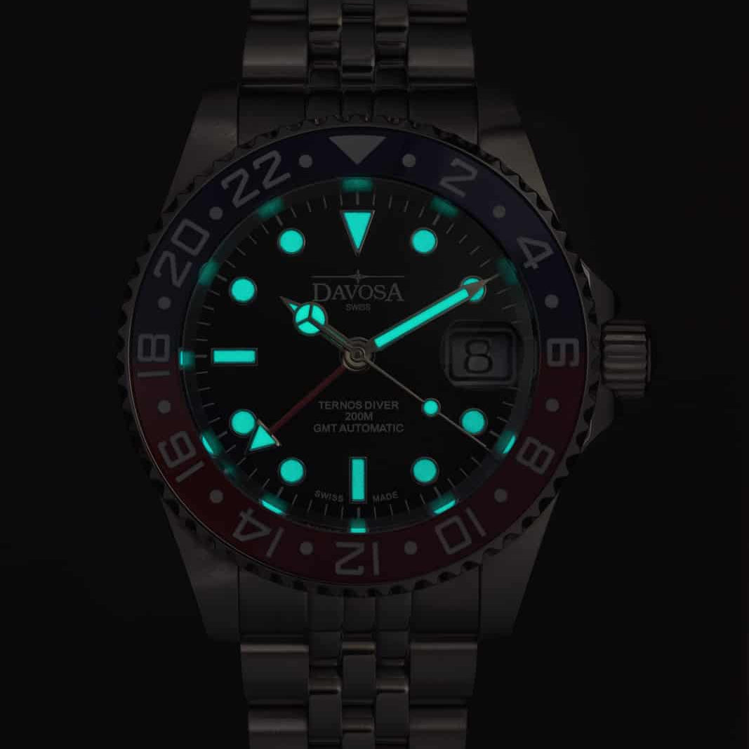 Ternos Ceramic Automatic GMT Swiss-Made Blue Red Diving Watch 16159006 GMT Davosa USA Official Distributor. Prices are Final. Tax & duties included.