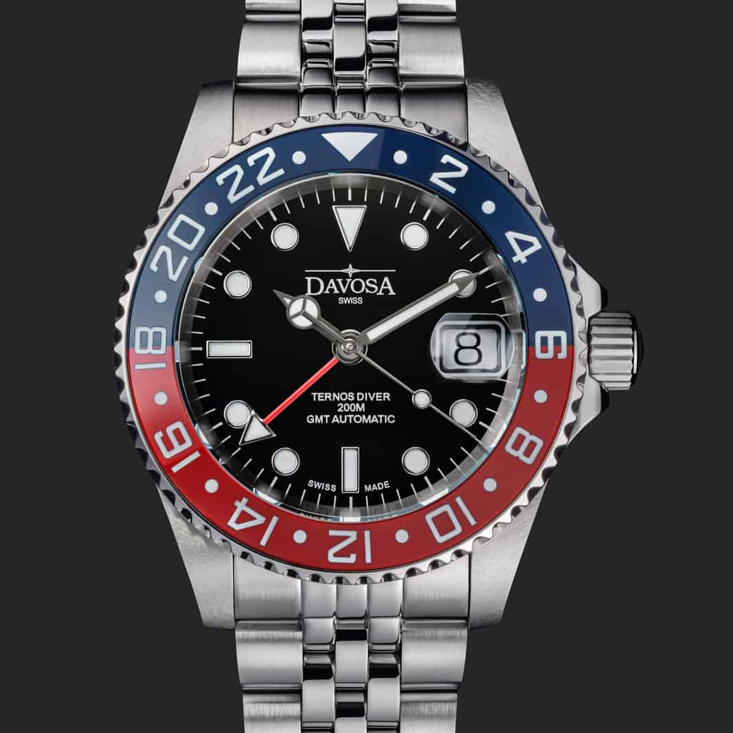 Ternos Ceramic Automatic GMT Swiss-Made Blue Red Diving Watch 16159006 GMT Davosa USA Official Distributor. Prices are Final. Tax & duties included.