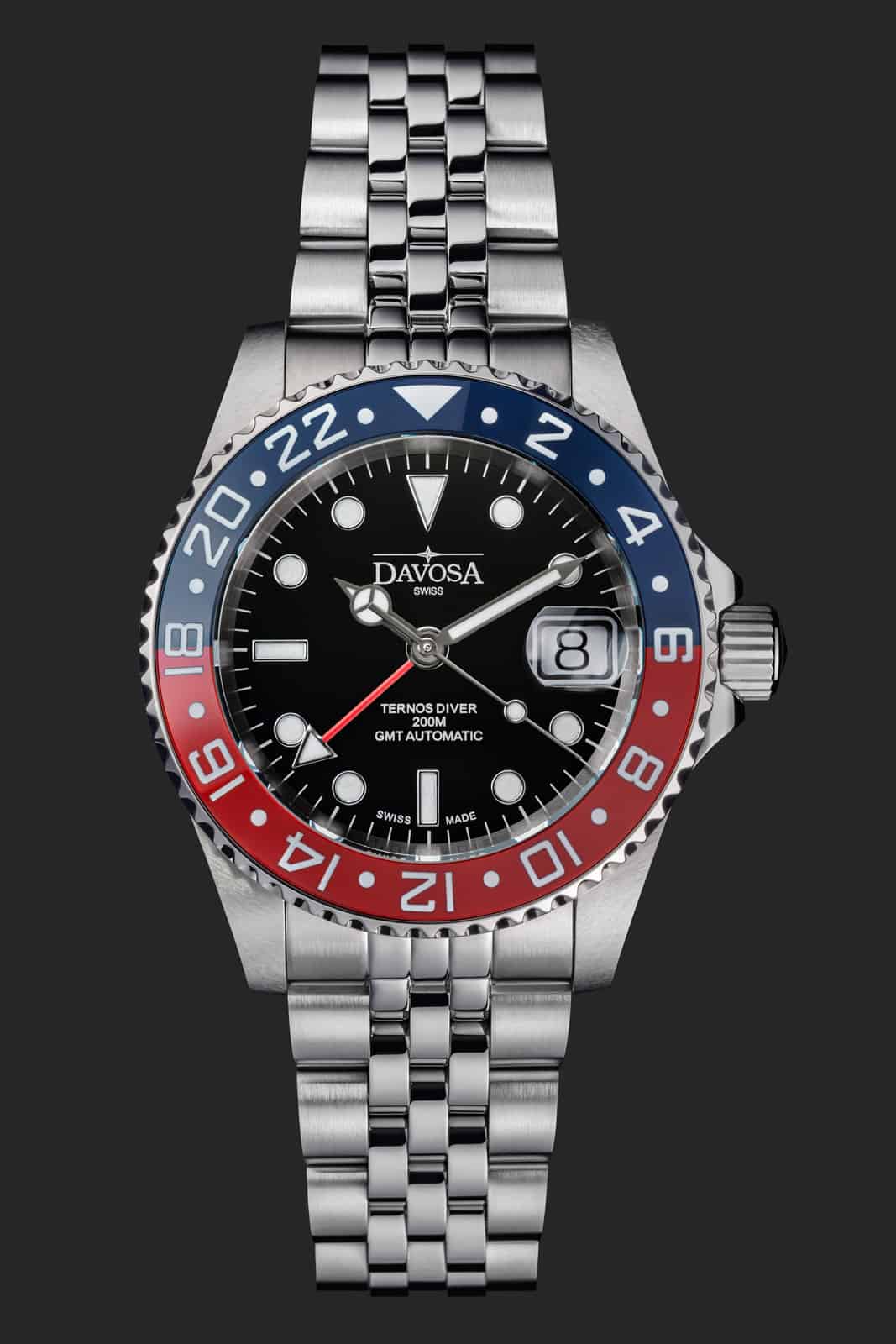 Ternos Ceramic Automatic GMT Swiss-Made Blue Red Diving Watch 16159006 GMT Davosa USA Official Distributor. Prices are Final. Tax & duties included.