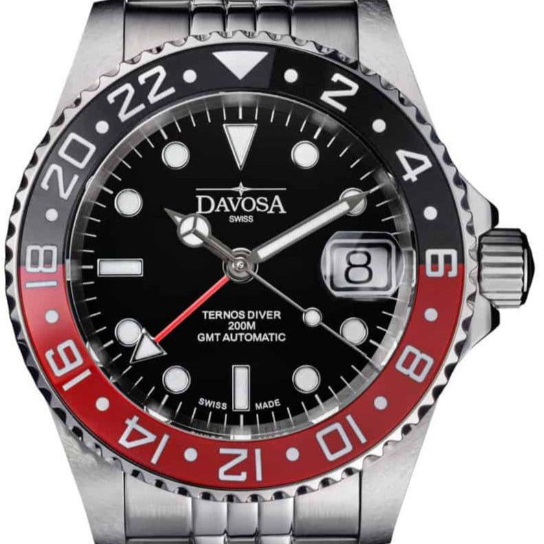 Ternos Ceramic Automatic GMT Black Red Diving Watch 16159009 Diver Davosa USA Official Distributor. Prices are Final. Tax & duties included. 40mm Black-Red PentaLink