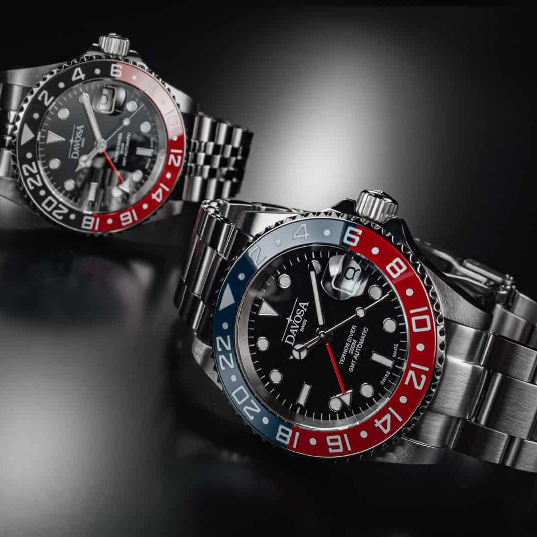 Ternos Ceramic Automatic GMT Swiss-Made Blue Red Diving Watch 16159060 GMT Davosa USA Official Distributor. Prices are Final. Tax & duties included.